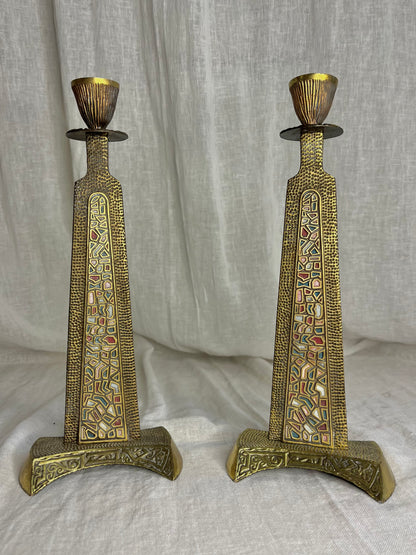 Brutalist Bronze Candle Holders