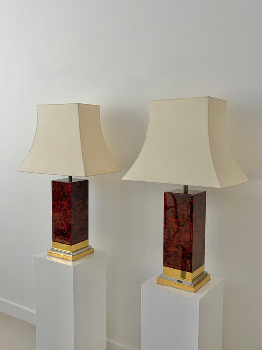 Burl Wood Mantel Lamps