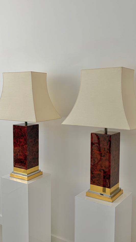 Burl Wood Mantel Lamps